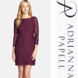 Adrianna Papell Lace Sheath Dress in Mulberry Size 14